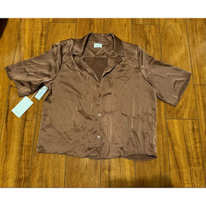 Women's Wilfred Brown Satin Button Down Shirt M
